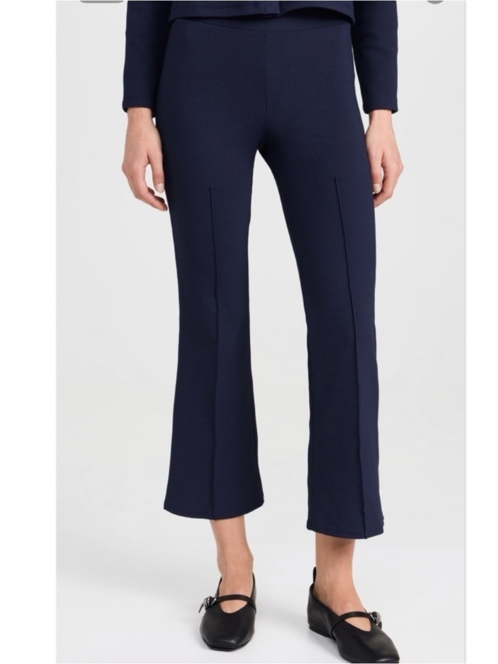 DONNI The Box Weave Stretch Kick Flare Pants Navy Blue Medium